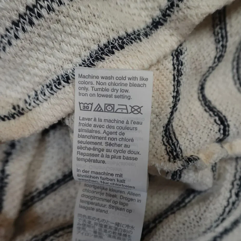 Madewell Top Womens Extra Small Puff Sleeve V-Neck Striped Knit White Blue‎